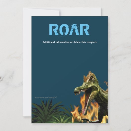 恐竜のDIY写真少年のテーマパーティーの炎の青 招待状 (裏面)