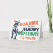 恐竜のTレックスのパーティーハットハッピーバースデー カード (正面)