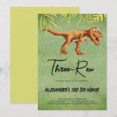 恐竜のTレックスの誕生日パーティー 招待状 (正面/裏面)