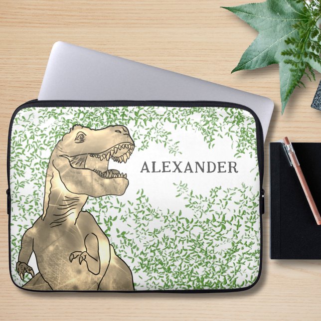 恐竜のTレックスの追加名 ラップトップスリーブ (Dinosaur T-Rex Roar Jurassic jungle custom name laptop sleeve)