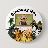 恐竜のTレックス先史時代の写真の火の少年 缶バッジ (正面)