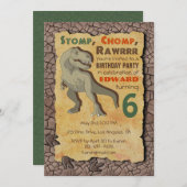 恐竜のTレックス誕生会の招待 招待状 (正面/裏面)