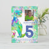 恐竜のTレックス誕生日パーティーの写真 招待状 (スタンド正面)