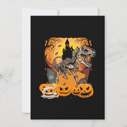 恐竜のTレックス骨格のカボチャが月と共に セーブザデート (正面)