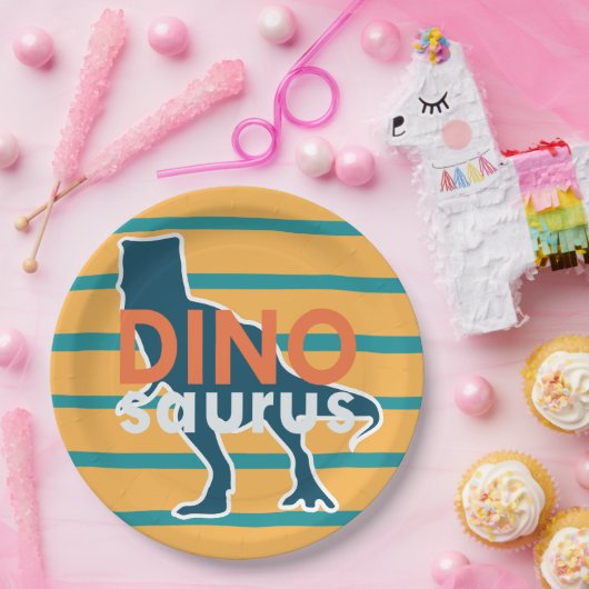 恐竜のTレックス黄色の漫画の誕生日の男の子 ペーパープレート (パーティー)