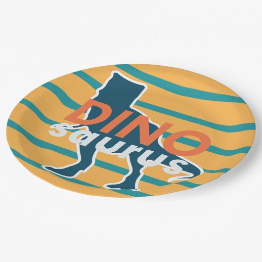 恐竜のTレックス黄色の漫画の誕生日の男の子 ペーパープレート (アングル)