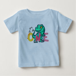 恐竜のT-Rex、1歳の誕生日ボーイ、ワンバックトゥスクール ベビーTシャツ