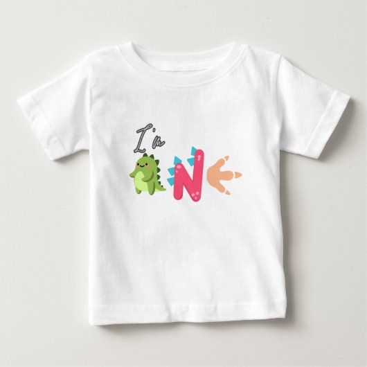 恐竜のT-Rex 1歳の誕生日男子 ONE 新学期 ベビーTシャツ (正面)