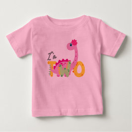 恐竜のT Rex 2歳の誕生日の男の子2人 新学期が始まる ベビーTシャツ