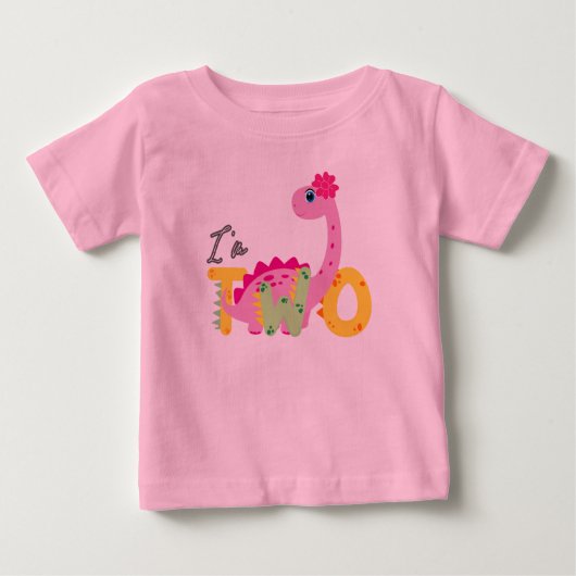 恐竜のT Rex  2歳の誕生日の男の子2人　新学期が始まる ベビーTシャツ (正面)