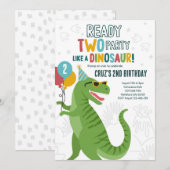 恐竜のT-Rex 2歳の誕生日パーティー 招待状 (正面/裏面)
