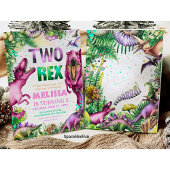 恐竜のTWOレックスのパーティー招待状 恐竜の誕生日パーティー 招待状