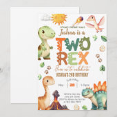恐竜のTWO-REX君 2歳の誕生日パーティー招待状 招待状 (正面/裏面)