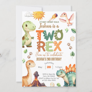 恐竜のTWO-REX君 2歳の誕生日パーティー招待状 招待状