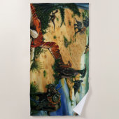 恐竜のvalley湖のLoungersのビーチタオル ビーチタオル (正面)