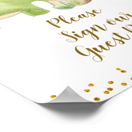 恐竜は私たちのゲストブックに署名してくださいベビーシャワー ポスター (角)