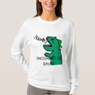 恐竜は袖RAWRの女の子のフード付きスウェットシャツの行きます Tシャツ