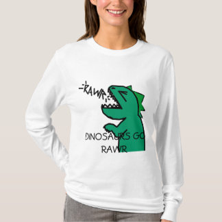 恐竜は袖RAWRの女の子のフード付きスウェットシャツの行きます Tシャツ
