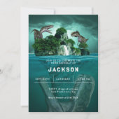 恐竜よくはしゃぐ誕生日招待状 招待状 (正面)