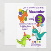 恐竜よくはしゃぐ3年誕生日招待状 招待状 (正面/裏面)