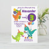 恐竜よくはしゃぐ3年誕生日招待状 招待状 (スタンド正面)