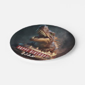 恐竜をテーマにしたクリームケーキ – 誕生日 ペーパープレート (アングル)