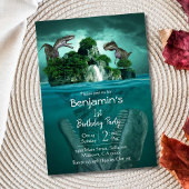 恐竜をテーマにしたシンプルなモダンな1歳の誕生日 招待状