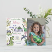 恐竜をテーマにしたパーティーディノ4歳の誕生日 招待状 (スタンド正面)