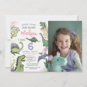 恐竜をテーマにしたパーティー誕生日 招待状 (正面)