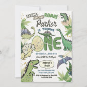 恐竜をテーマにしたパーティー1歳の誕生日 招待状 (正面)