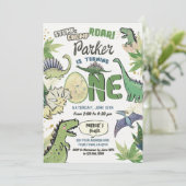 恐竜をテーマにしたパーティー1歳の誕生日 招待状 (スタンド正面)