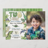 恐竜をテーマにしたパーティー2回目の誕生日 招待状 (正面/裏面)