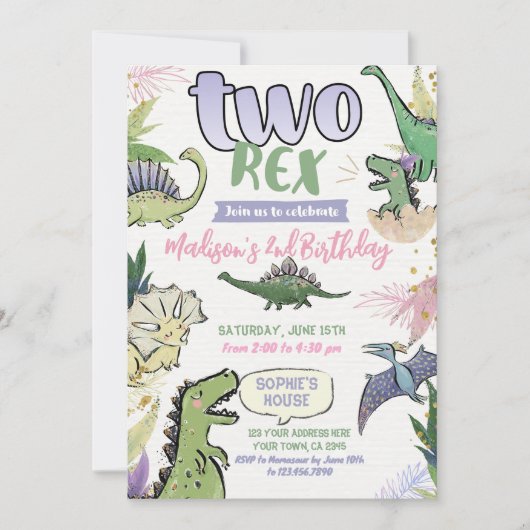 恐竜をテーマにしたパーティー2回目の誕生日 招待状 (正面)