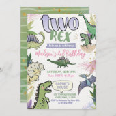 恐竜をテーマにしたパーティー2回目の誕生日 招待状 (正面/裏面)