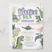 恐竜をテーマにしたパーティー3回目の誕生日 招待状 (正面)