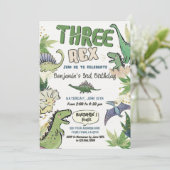 恐竜をテーマにしたパーティー3歳の誕生日、3レックス 招待状 (スタンド正面)