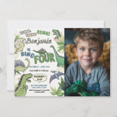 恐竜をテーマにしたパーティー4歳の誕生日、ディノ4 招待状 (正面)