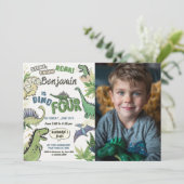 恐竜をテーマにしたパーティー4歳の誕生日、ディノ4 招待状 (スタンド正面)