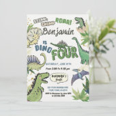 恐竜をテーマにしたパーティー4歳の誕生日、ディノ4 招待状 (スタンド正面)