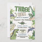恐竜をテーマにしたパーティー　３歳の誕生日　３つのレックス 招待状 (正面)