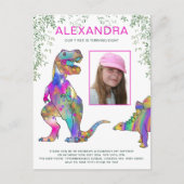 恐竜をテーマにした女の子の誕生日パーティピンクの予算 インビテーションポストカード (正面)