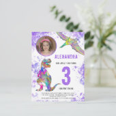 恐竜をテーマにした女の子3rd誕生日パーティー写真 インビテーションポストカード (スタンド正面)