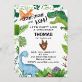 恐竜をテーマにした子供の誕生日パーティの招待状 招待状 (正面/裏面)
