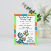 恐竜をテーマにした子供の誕生日パーティーの招待状 ポストカード (スタンド正面)