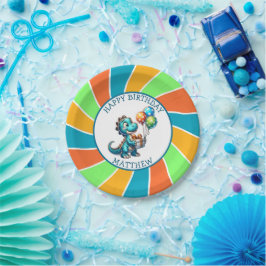 恐竜をテーマにした子供の誕生日パーティーパーソナライズされた ペーパープレート