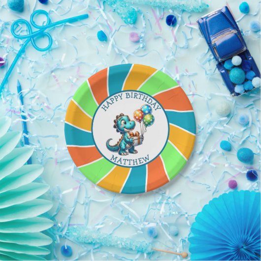 恐竜をテーマにした子供の誕生日パーティーパーソナライズされた ペーパープレート (パーティー)