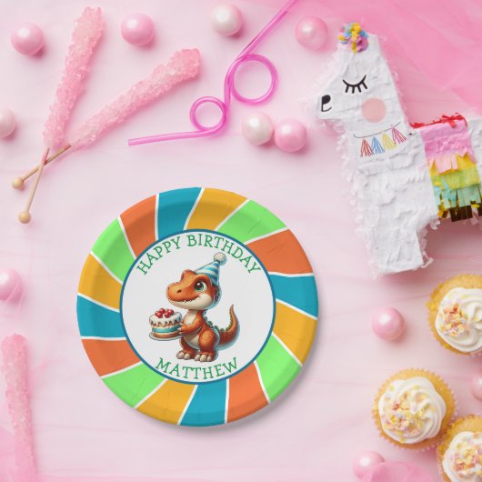 恐竜をテーマにした子供の誕生日パーティーパーソナライズされた ペーパープレート (パーティー)