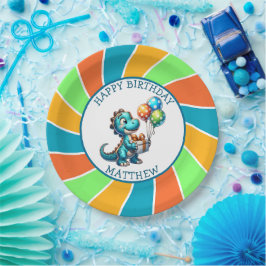 恐竜をテーマにした子供の誕生日パーティーパーソナライズされた ペーパープレート