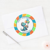 恐竜をテーマにした子供の誕生日パーティーパーソナライズされた ラウンドシール (封筒)