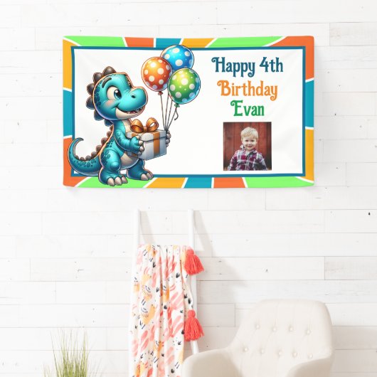 恐竜をテーマにした子供の誕生日パーティーパーソナライズされた 横断幕 (インサイチュ)
